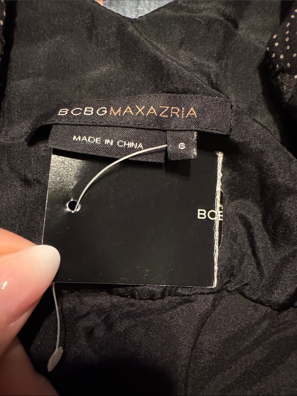 BCBG MaxAzria NEW. Black Polka Dot V-Neck Midi Dress. Size 6 - Picture 7 of 7